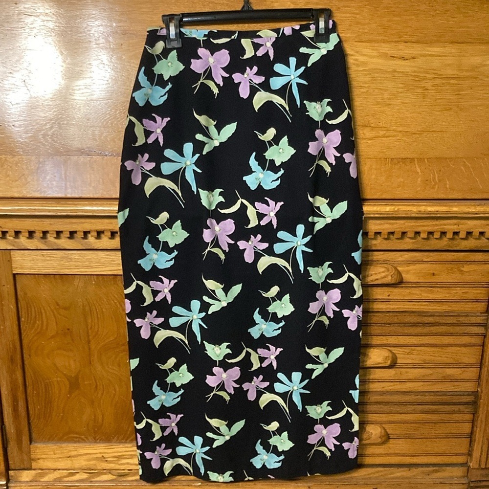 Hillard & Hanson Fairy Grunge Whimsigoth Black Floral Maxi Skirt XS Made in USA
